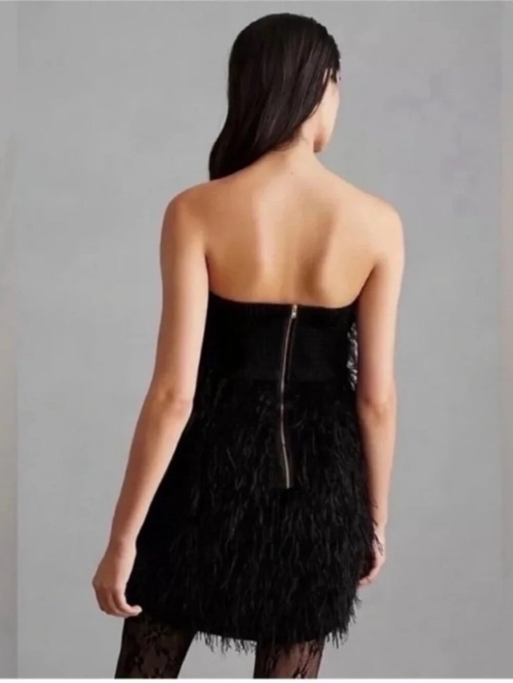 NWT Vineet Bahl Anthropologie Faux Feather Black Mini Dress XS - Picture 3 of 14